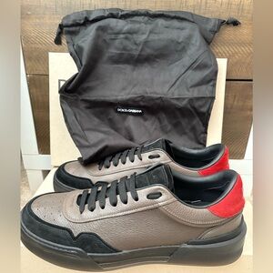 Size 12 Dolce & Gabbana Men's Brown/Black Roma Leather Sneakers with Suede trim